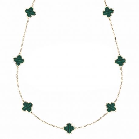 Collana In Oro Giallo 18 Carati con Quadrifogli in Malachite