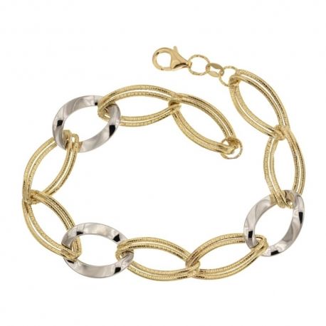 Bracciale in oro giallo e bianco 18 Kt 750/1000 lucido e martellato da donna