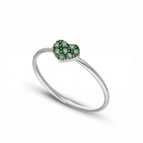 Anillo con Corazón Verde para Mujer en Oro Blanco de 18K