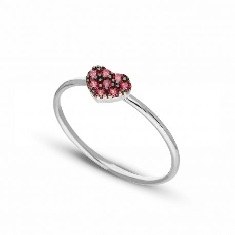 Anillo con Corazón Rojo para Mujer en Oro Blanco de 18K