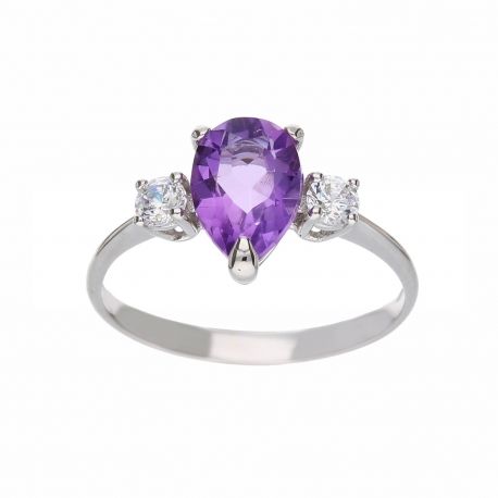 18 Kt White Gold with Amethyst Woman Ring