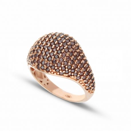 Bague Pinky en or rose 18 carats avec zircons marron