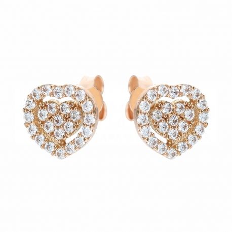 Women 18k Rose Gold Heart with Zircons Earrings