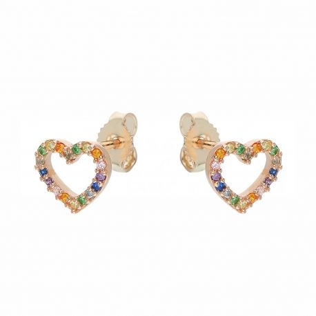 Women 18k Rose Gold Heart with Rainbow Zircons Earrings