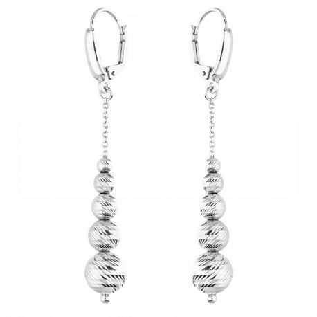 Boucles d'oreilles pendantes avec sphères de diamants en or blanc 18 carats