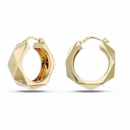 Boucles d'oreilles créoles hexagonales pour femme en or jaune 18 carats