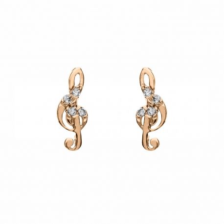 18k Rose Gold with Cubic Zirconia Treble Clef Earrings