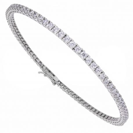 Bracelet tennis avec zircons blancs en or blanc massif 18 carats