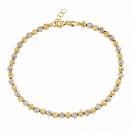 Women Yellow and White Gold 18k with Diamond-cut Spheres Bracelet