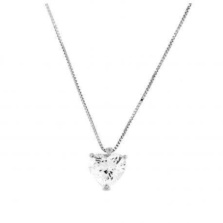 Women 18K White Gold Heart with Cubic Zirconia Necklace