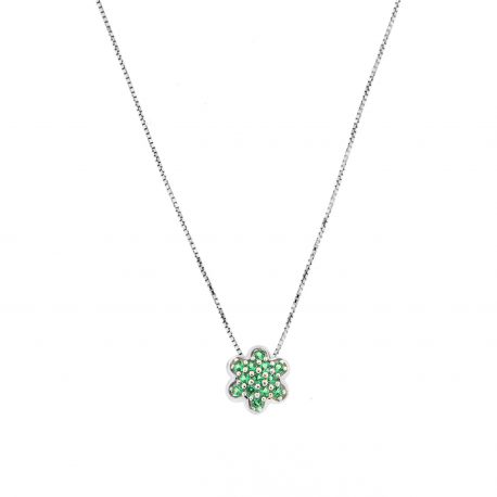 Women 18K White Gold Flower with Green Cubic Zirconia Necklace