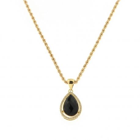 Women 18K Yellow Gold with Black Dropn and White Cubic Zirconia Necklace