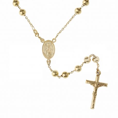 Women 18K Yellow Gold with Pendant Crucifix Rosary Necklace