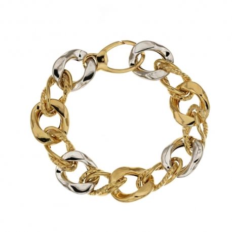 Bracciale in oro giallo e bianco 18 Kt 7500/1000 a catena vuota lucido e lavorato