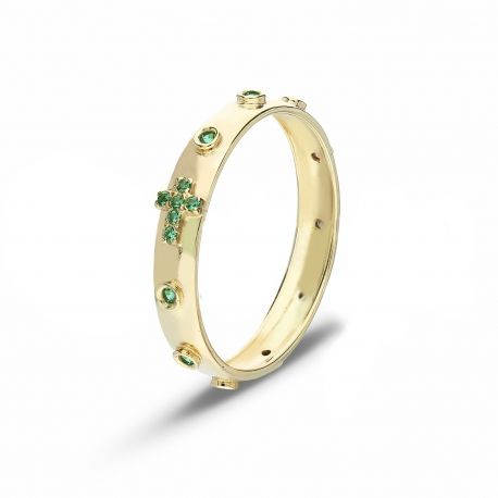 Yellow Gold 18k with Green Cubic Zirconia Rosary Ring