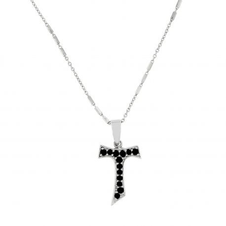 Men White Gold 18k with Black Cubic Zirconia Cross Necklace