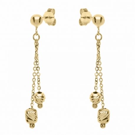 Boucles d'oreilles pendantes avec sphères en or jaune 18 carats