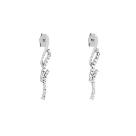 Women 18k White Gold Long with White Cubic Zirconia Earrings