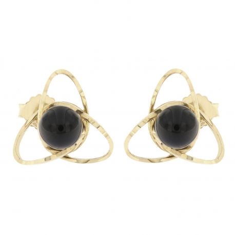 Boucles d'oreilles en or jaune 18 carats avec pierre noire