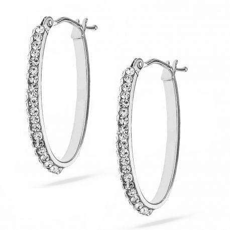 Women 18k White Gold Oval Hoop Earrings