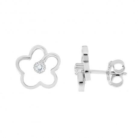 Boucles d'oreilles fleur en or blanc 18 carats