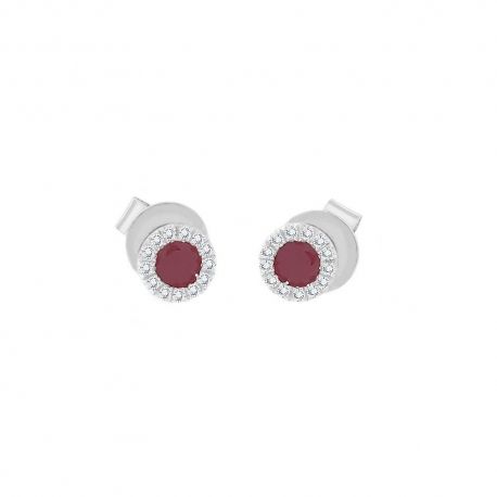 Boucles d'oreilles avec rubis et diamants en or blanc 18Kt 750/1000