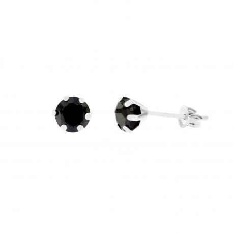 Boucles d'oreilles lobe avec zircon noir en or blanc 18 carats