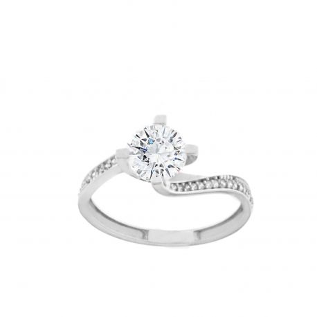 Women 18k White Gold with Cubic Zirconia Solitaire Ring