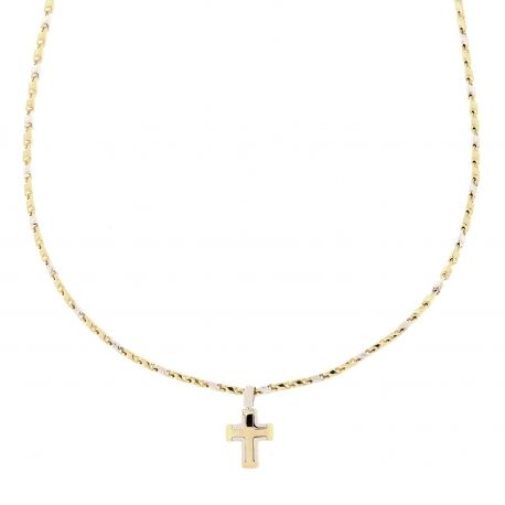 Men 18k Yellow and White Gold with Cross Tubular Necklace