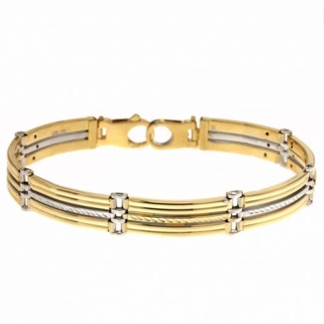 Armband aus 18-karätigem 750/1000-Gold mit abwechselnden Platten, gestreifter und gehämmerter Oberfläche