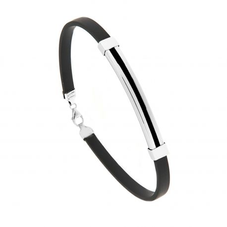 Men's Bracelet in 18k White Gold and Rubber