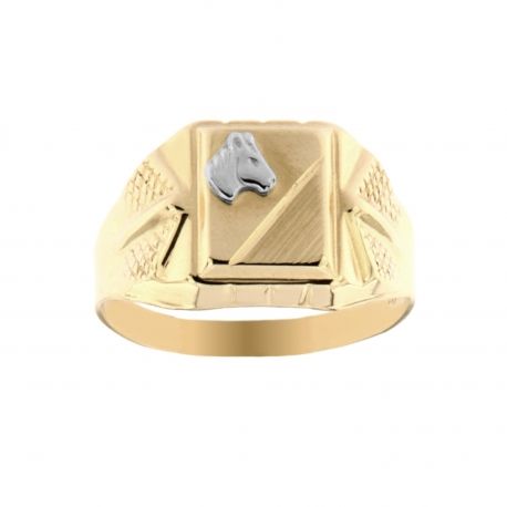 Anillo en oro amarillo de 18 kt con cabeza de caballo en relieve para hombre.