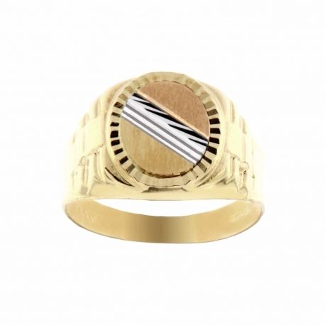 Bague pour homme en or jaune, blanc et rose 18 carats