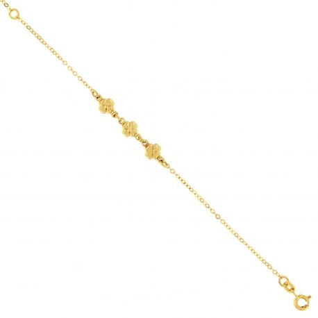 Bracelet en or jaune 18 ct avec trèfle à 3 feuilles pour fille