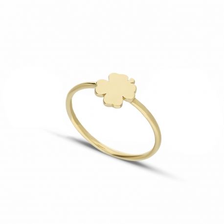 18K Yellow Gold Ring with Four-Leaf Clover