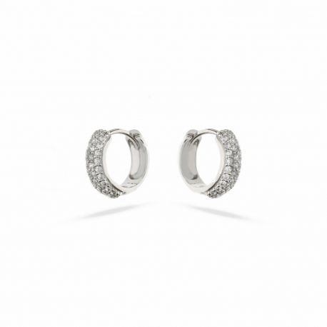 Pendientes Aros Oro Blanco 18K con Circonitas Blancas