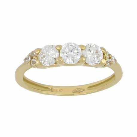 Poloviční prsten s bílými zirkony v 18K žlutém zlatě