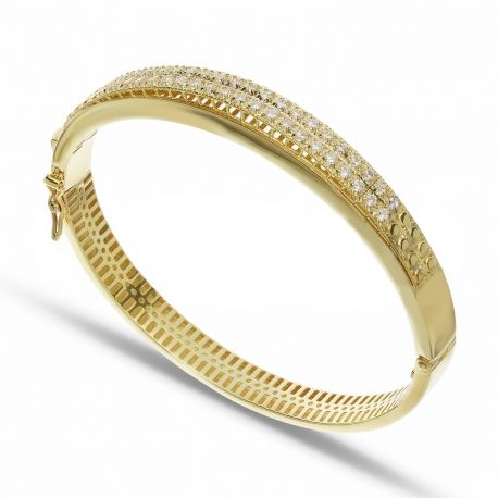 Pulseira Rígida em Ouro Amarelo 18k com Pedras Brancas