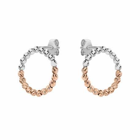 18K White and Rose Gold Hoop Earrings with Spheres