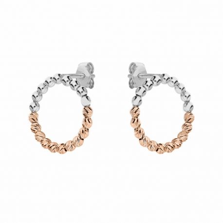 Pendientes Aros en Oro Blanco y Rosa de 18K con Esferas