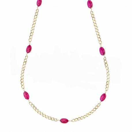 Collar Grumetta en Oro Amarillo de 18 Quilates con Piedras Fucsia