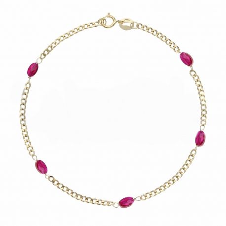 Grumetta armband i 18 K gult guld med Fuchsia stenar