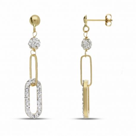 18K Yellow Gold Pendant Earrings with White Zircons