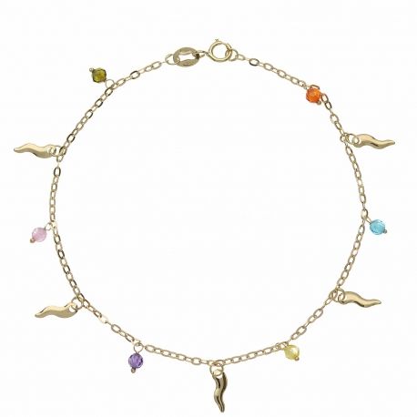 18k Yellow Gold Bracelet with Swarovski and Lucky Horn