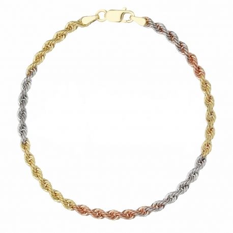 Bracciale in Oro Bianco, Giallo e Rosa 18k a Corda