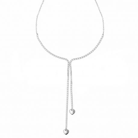 18k White Gold Tennis Necklace with Hearts