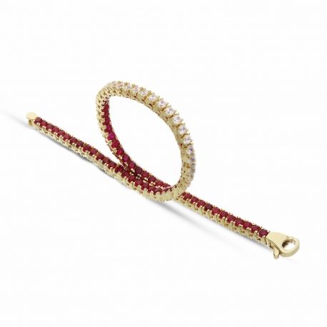 Bracciale Tennis Double Face in Oro Giallo 18k con Zirconi Bianchi e Zirconi Rossi