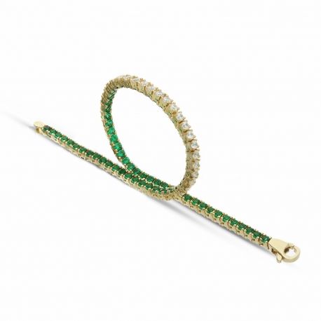 Bracelet tennis double face en or jaune 18 carats avec zircons blancs et zircons verts