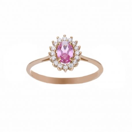 Anello Kate in Oro Rosa 18k con Pietre Rosa e Bianche