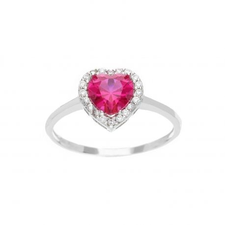 18k White Gold Ring with Red Heart